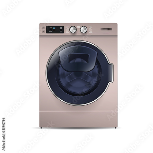 realistic washing machine isolated on white background front view of steel washer domestic household appliance concept vector illustration