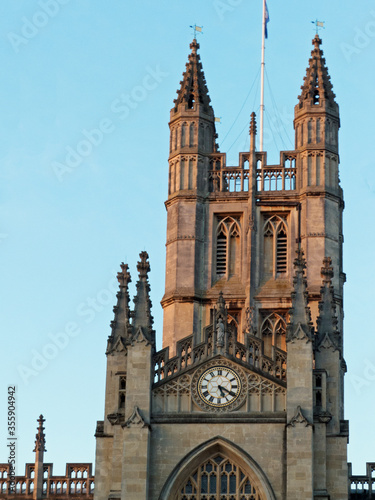Tower and clock of Bath Abbey, England