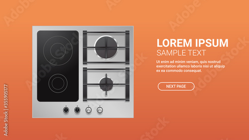 combined gas and electric hob top view of kitchen stove domestic equipment home appliance concept flat copy space horizontal vector illustration