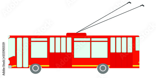Trolleybus. Isolated vector image on a white background. Clipart. Red trolleybus. Urban transport