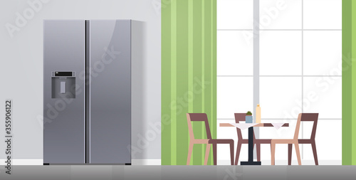 side by side refrigerator in modern kitchen interior home appliance concept horizontal flat vector illustration