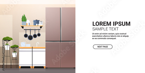brown side by side refrigerator in modern kitchen interior home appliance concept horizontal copy space vector illustration