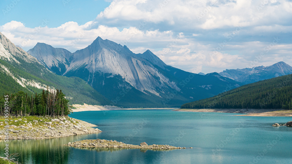 Medicine lake view inside Jasper National Park, Alberta, Canada