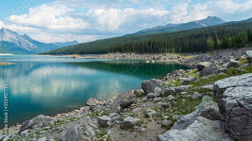 Medicine lake view inside Jasper National Park  Alberta  Canada