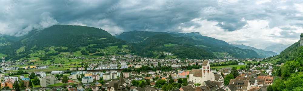 Panoramic view on Sargans, small city in canton of Sankt Gallen in Switzerland Panoramic view on Sargans, small city in canton of Sankt Gallen in Switzerland