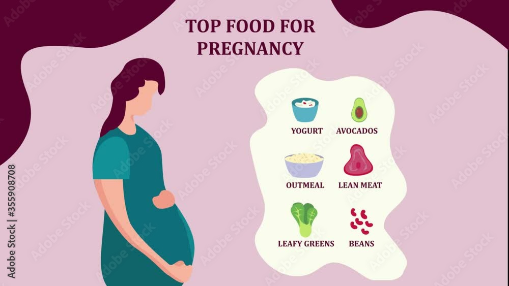 Pregnant female with good foods for pregnancy Pregnant female with good foods for pregnancy