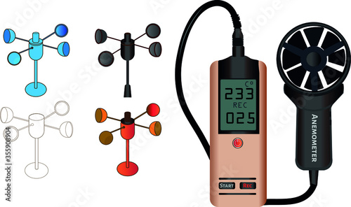 physics. wind meter device. pressure and lifting force. open air pressure. Windmeter control device. Wind speed meter. Measurement Wind Speed and Pressure Rotate. digital air meter