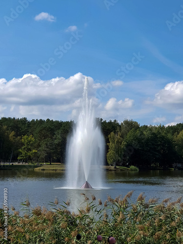 A wonderful fountain in Lake Druskonis. Europe, Lithuania, Druskininkai