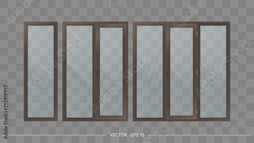 Set of metal-plastic balconies with transparent glasses. Modern balconies in a realistic style. Vector.