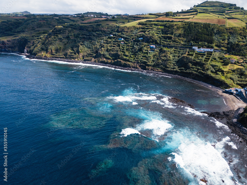Aerial landscape in Maia city on San Miguel island, Azores, Portugal.