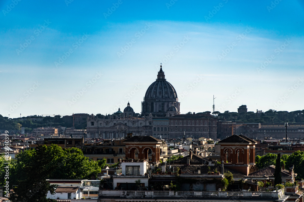 Rome landscape with roof and the vatican dome in the background