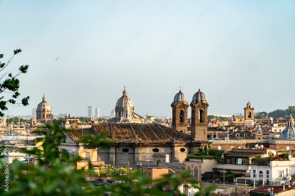 Skyline at the city center with panoramic view of famous landmark of Ancient Rome