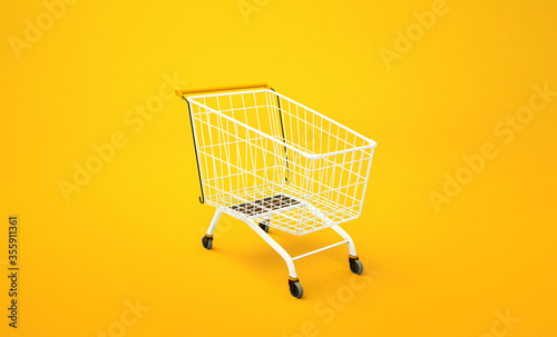 Cart for products on a yellow background. 3D render