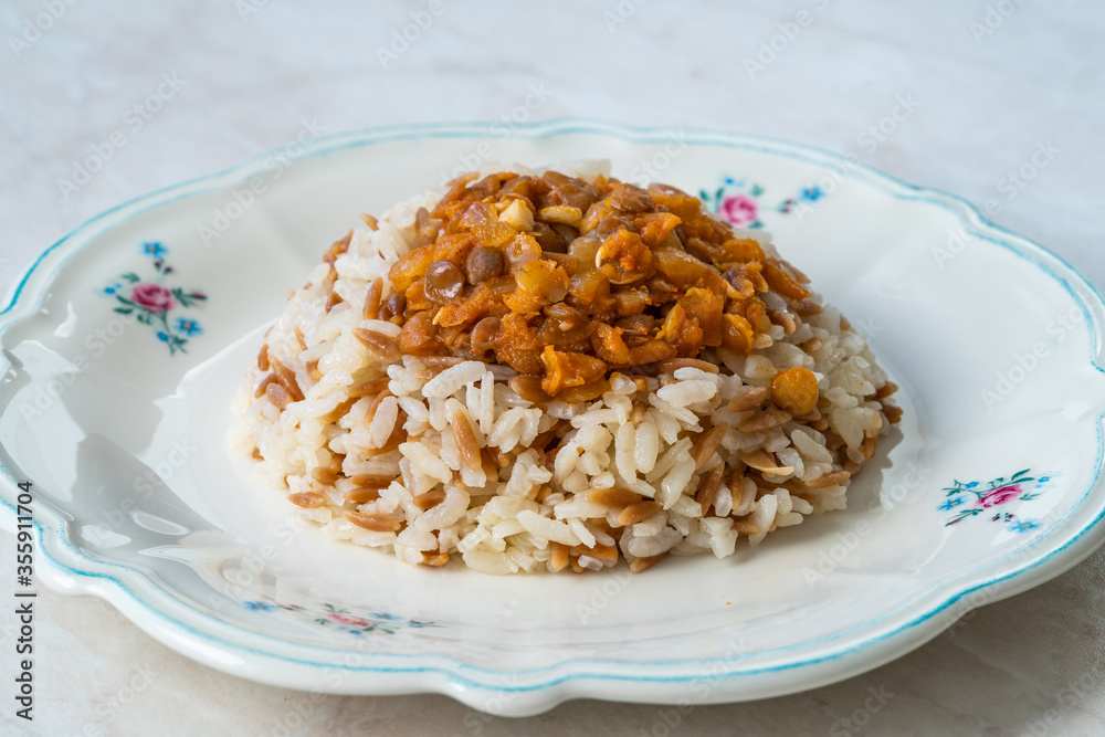 Lebanese Mujadara Rice and Lentils Pilaf with Vermicelli / Pilav. Lebanese Mujadara Rice and Lentils Pilaf with Vermicelli / Pilav.