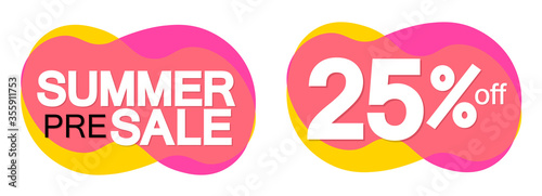 Summer Pre-Order Sale banners design template, 25% off, discount tags, vector illustration
