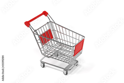 Empty shopping cart with white background, 3d rendering.