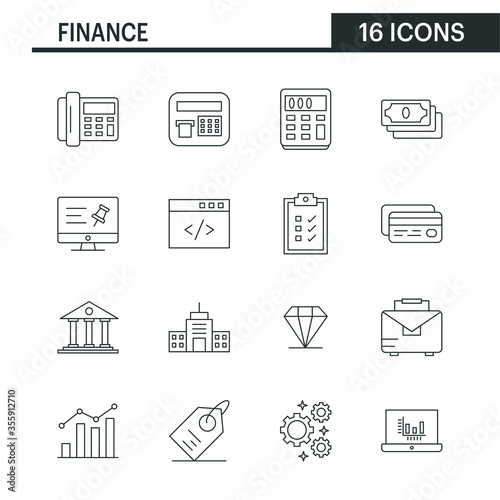 Thin line icon set of 16 - money, finance, payments and ect. Vector 