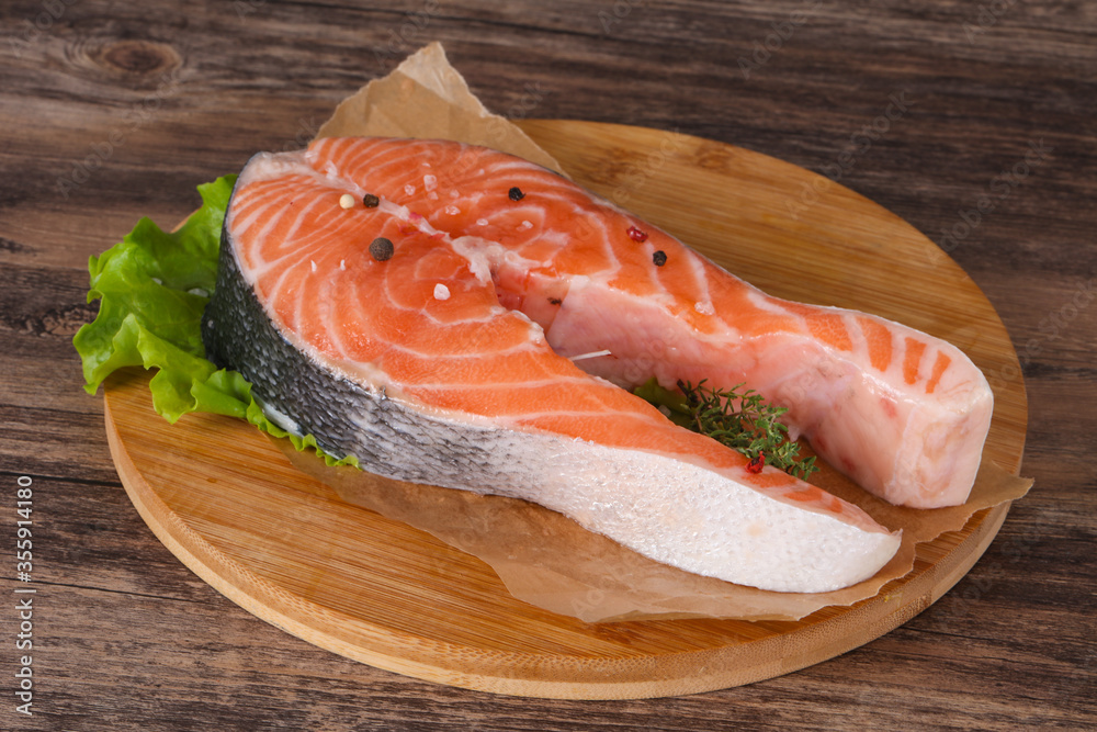 Raw salmon steak - ready for grill