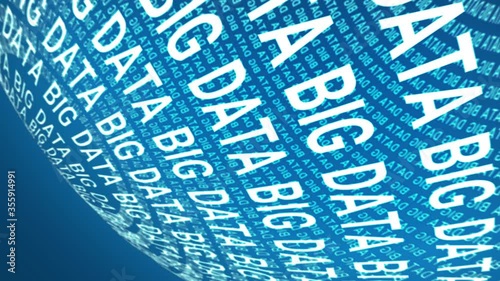 kinetic typography seamless looped motion design element, Big Data words are moving on a spherical surface