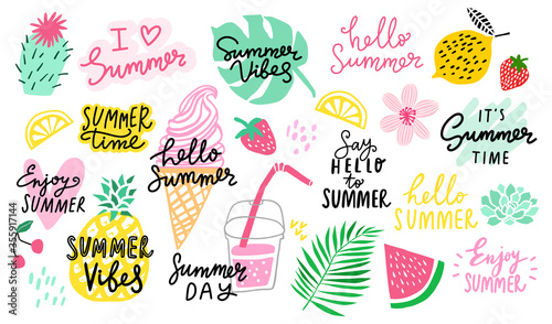 Summer vector lettering set. Summer logo collection