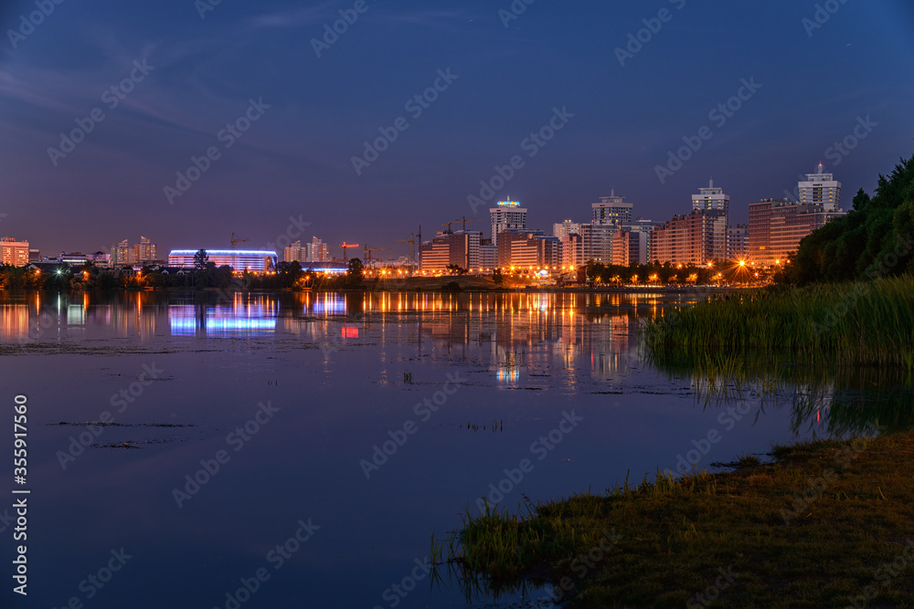 Minsk evening illumination of the city during the Independence Day celebration