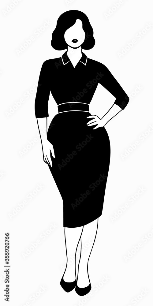 stylish women's clothing on the model, retro look