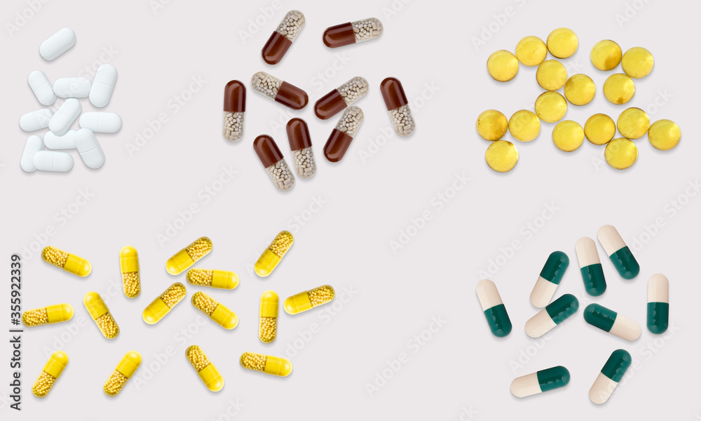 Pills drugs medicine tablets on a white background Pills drugs medicine tablets on a white background