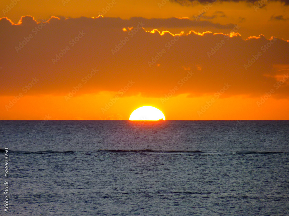 Sunset on the Indian Ocean in Grand Baie, Mauritius Island