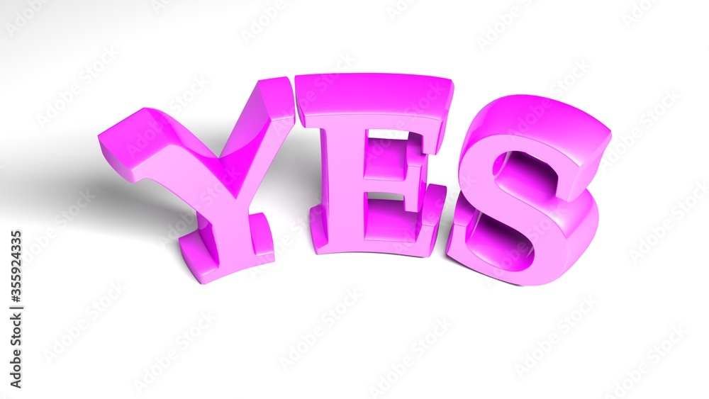 YES pink bent write isolated on white background - 3D rendering illustration YES pink bent write isolated on white background - 3D rendering illustration