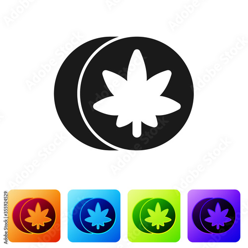 Black Herbal ecstasy tablets icon isolated on white background. Set icons in color square buttons. Vector Illustration