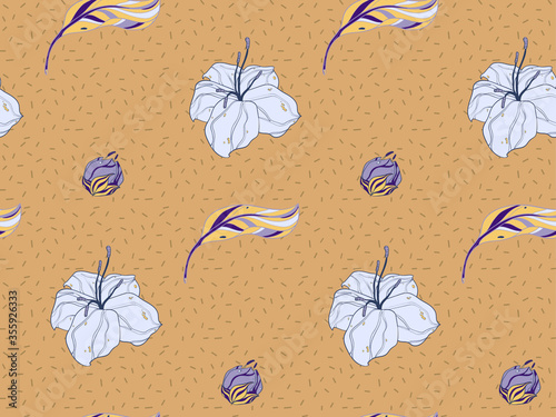 Image without seams. Beautiful pattern on a summer theme. Pattern consisting of  flowers and  herbs. Background image.
