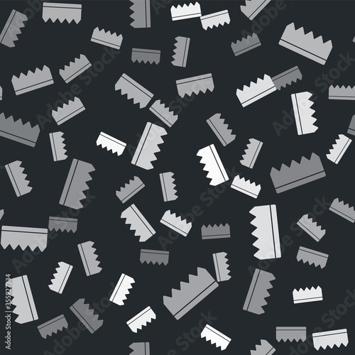 Grey Sponge with bubbles icon isolated seamless pattern on black background. Wisp of bast for washing dishes. Cleaning service logo. Vector Illustration