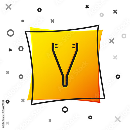 Black Medical tweezers icon isolated on white background. Medicine and health. Anatomical tweezers. Yellow square button. Vector Illustration