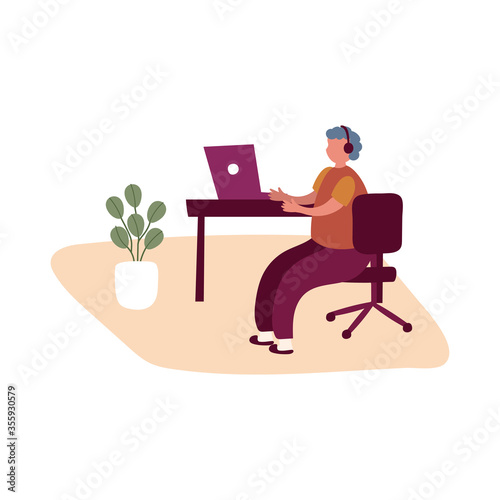 eldery man using laptop in home activity free form style