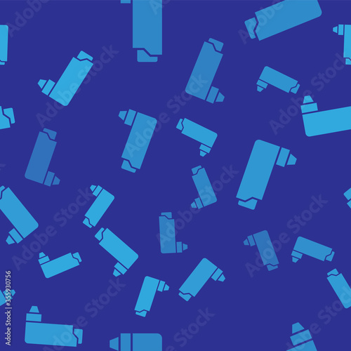 Blue Inhaler icon isolated seamless pattern on blue background. Breather for cough relief, inhalation, allergic patient. Vector Illustration