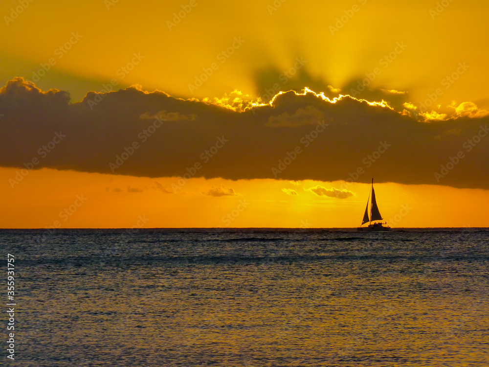 Fototapeta premium Sunset on the Indian Ocean in Grand Baie, Mauritius Island