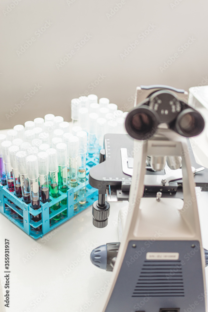 Fototapeta premium test tubes in laboratory and microscope