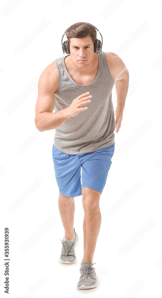 Sporty running young man on white background Sporty running young man on white background
