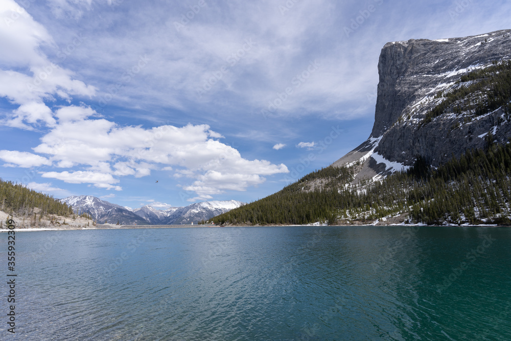 Fototapeta premium Alpine scenery from Canadian Rockies, lake and mountain shot at Kananaskis, Alberta, Canada