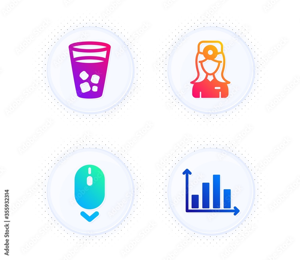 Oculist doctor, Scroll down and Ice tea icons simple set. Button with halftone dots. Diagram graph sign. Optometrist, Mouse swipe, Soda beverage. Presentation chart. Business set. Vector Oculist doctor, Scroll down and Ice tea icons simple set. Button with halftone dots. Diagram graph sign. Optometrist, Mouse swipe, Soda beverage. Presentation chart. Business set. Vector