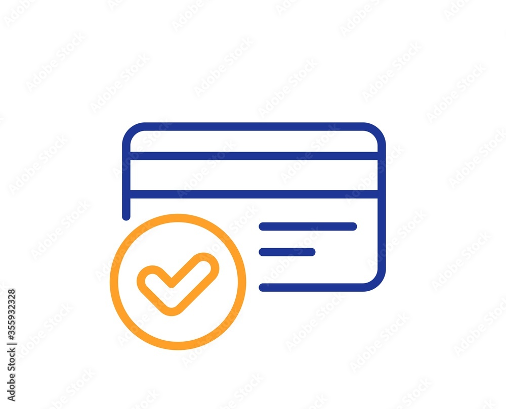 Approved credit card line icon. Accepted payment methods sign. Verification symbol. Colorful thin line outline concept. Linear style payment methods icon. Editable stroke. Vector Approved credit card line icon. Accepted payment methods sign. Verification symbol. Colorful thin line outline concept. Linear style payment methods icon. Editable stroke. Vector