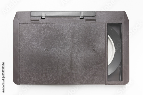 U-matic analogue videocassette. This videotape format was first released in 1971 and was among the first videotape formats to be introduced inside a cassette.