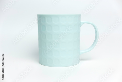 Blue plastic cup isolated on white background.