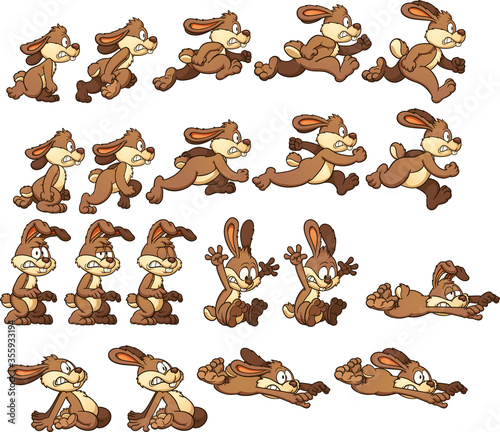 Bunny rabbit sprites. Vector clip art illustration with simple gradients. Each element on a separate layer.