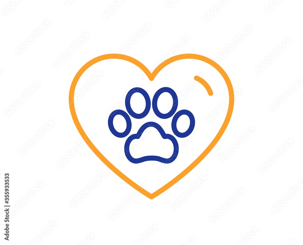 Pets care line icon. Veterinary clinic sign. Dog paw in heart symbol. Colorful thin line outline concept. Linear style pets care icon. Editable stroke. Vector Pets care line icon. Veterinary clinic sign. Dog paw in heart symbol. Colorful thin line outline concept. Linear style pets care icon. Editable stroke. Vector