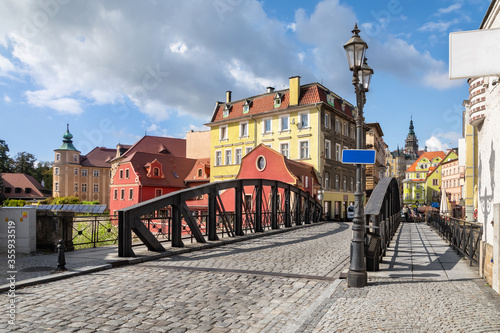 Klodzko  Poland. View of Iron Bridge  Most Zelazny  and buildings of Old Town