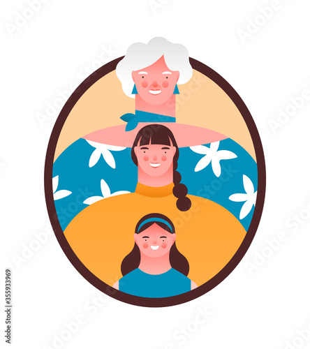 Women family member photo frame isolated