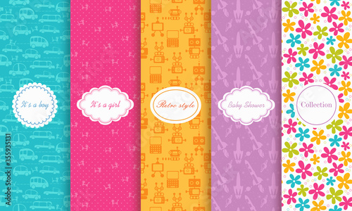 Set of Cute bright seamless...