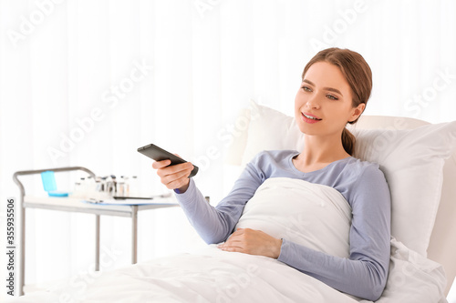 Young woman in hospital room