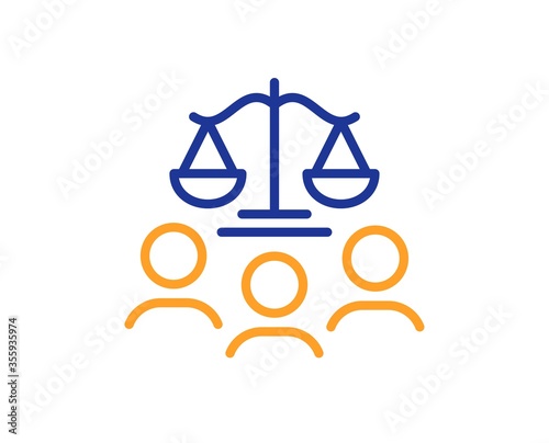 Court jury line icon. Justice scales sign. Judgement law symbol. Colorful thin line outline concept. Linear style court jury icon. Editable stroke. Vector